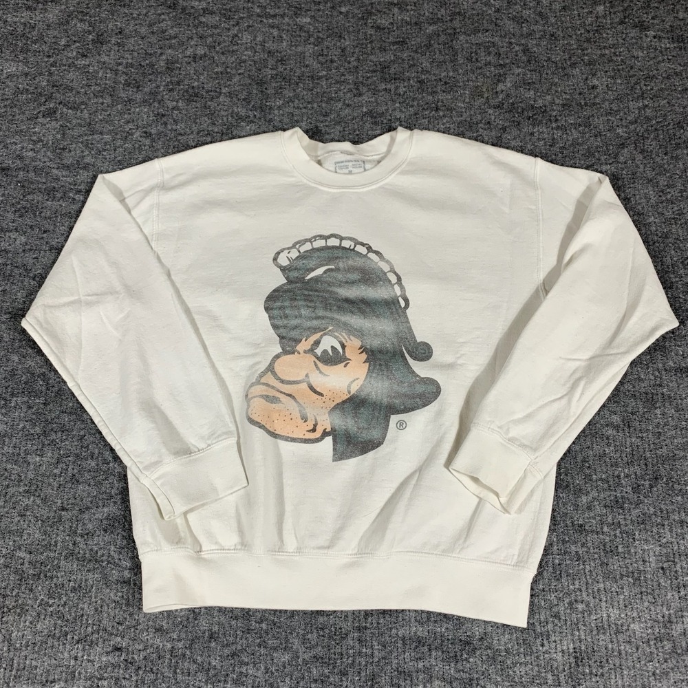 Michigan State Spartans Sweatshirt‎ Womens Medium M White Gruff Sparty Crewneck